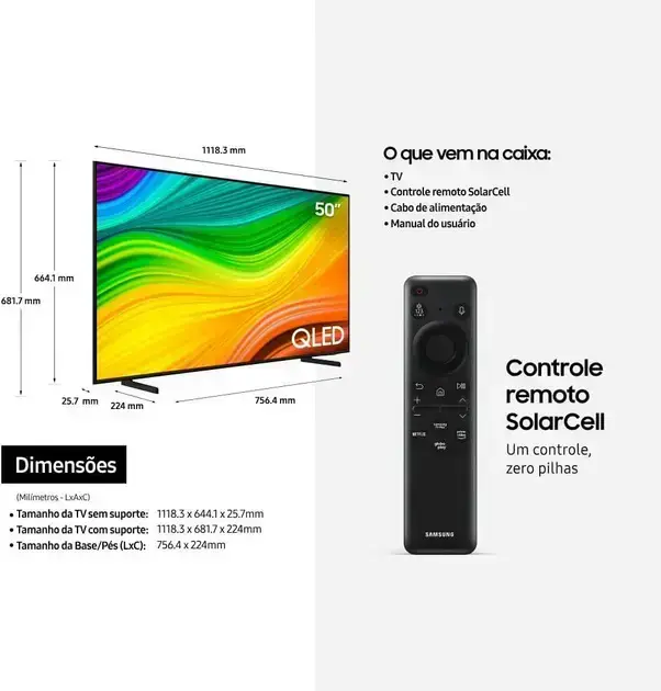 Imagem da TV em perspectiva 3D, com fundo dividido em duas partes.